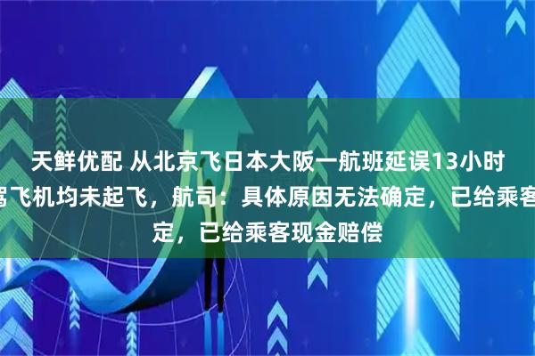 天鲜优配 从北京飞日本大阪一航班延误13小时，连换3驾飞机均未起飞，航司：具体原因无法确定，已给乘客现金赔偿